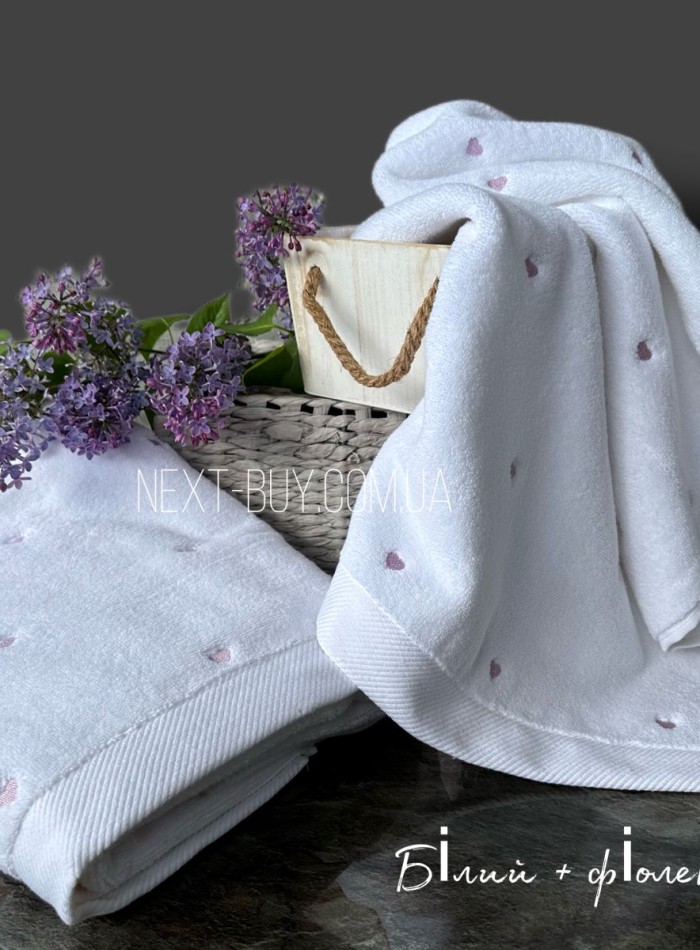 Махровий рушник для бані Cestepe Kalpli Nakisli white-lila 70х140 Туреччина - Зображення 4