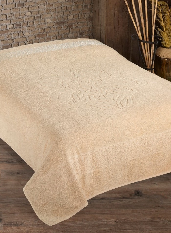 Махрове простирадло-покривало LuiSa Pink bej євро 200X220 бавовна - Зображення 6