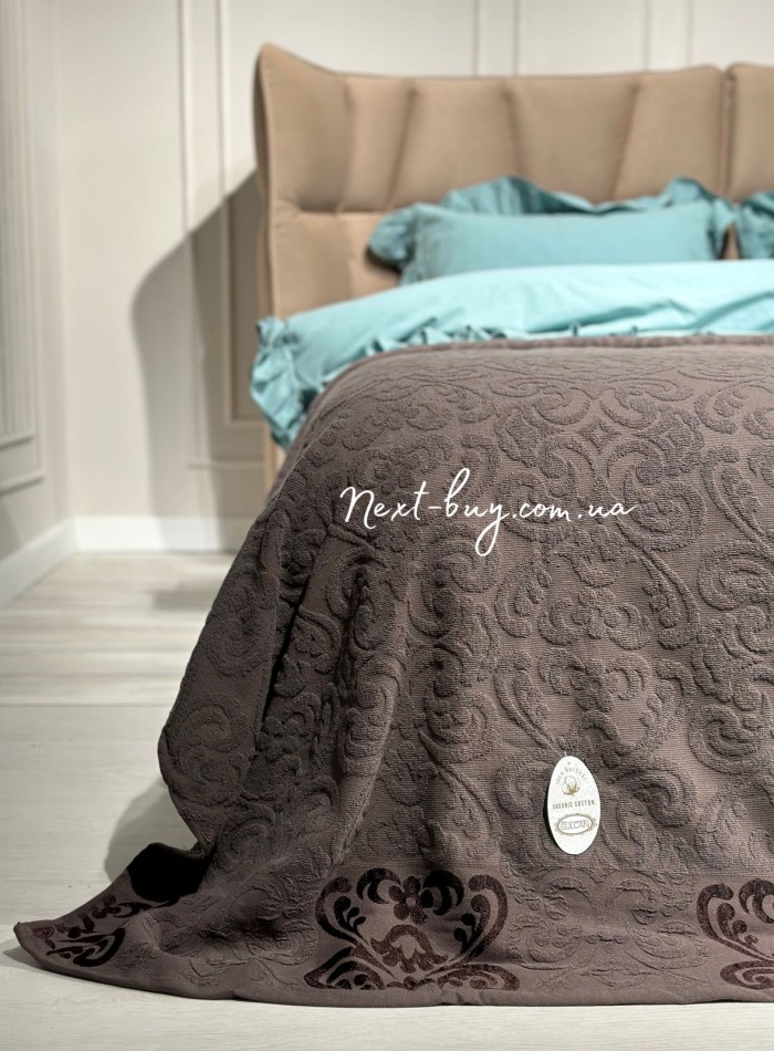 Махрове простирадло-покривало Gulcan Lovely brown євро 200X220 бавовна - Зображення 5