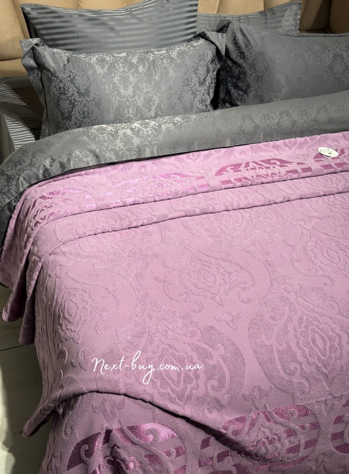 Махрове простирадло-покривало Gulcan Cornely leylac євро 200X220 бавовна - Зображення 4