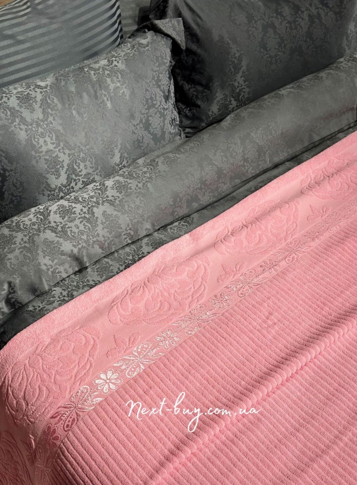 Махрове простирадло-покривало Gulcan Lively pink євро 200X220 бавовна - Зображення 2