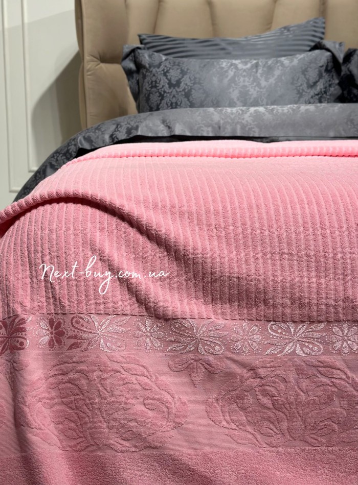 Махрове простирадло-покривало Gulcan Lively pink євро 200X220 бавовна - Зображення 4