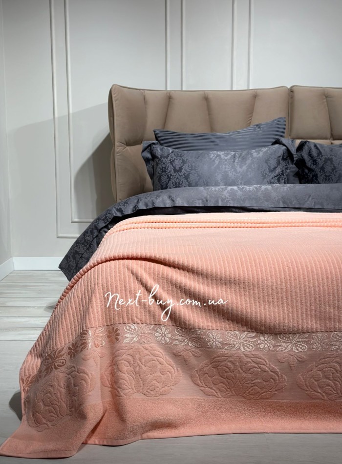 Махрове простирадло-покривало Gulcan Lively somon євро 200X220 бавовна - Зображення 4