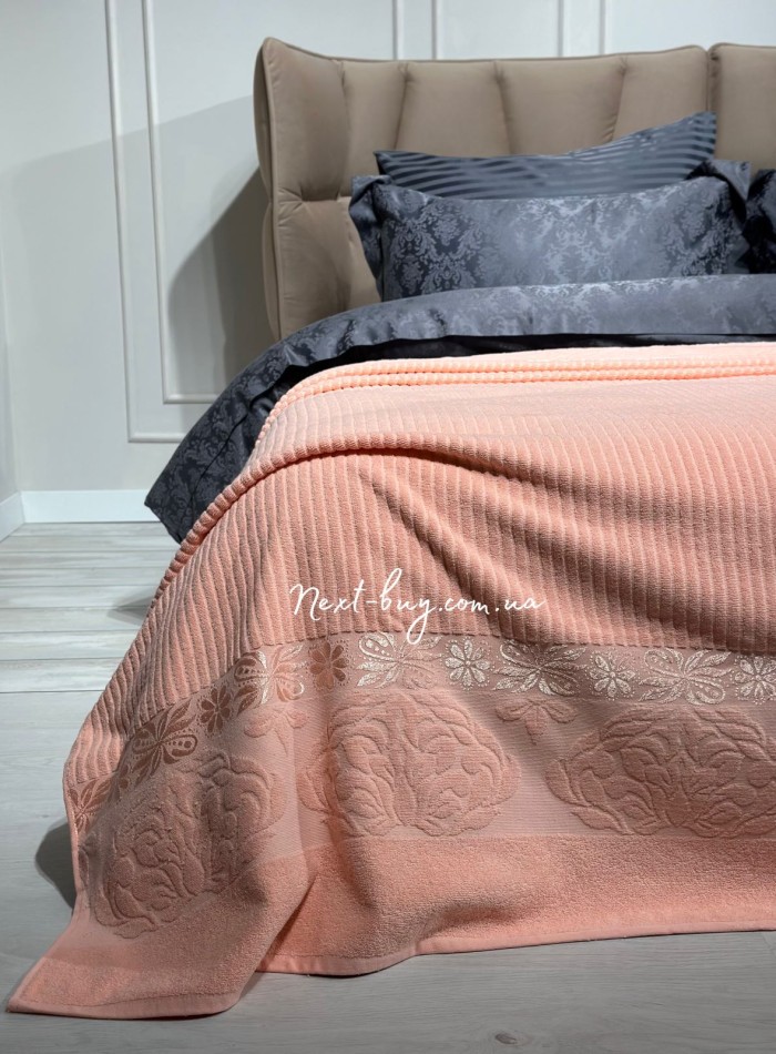 Махрове простирадло-покривало Gulcan Lively somon євро 200X220 бавовна - Зображення 2