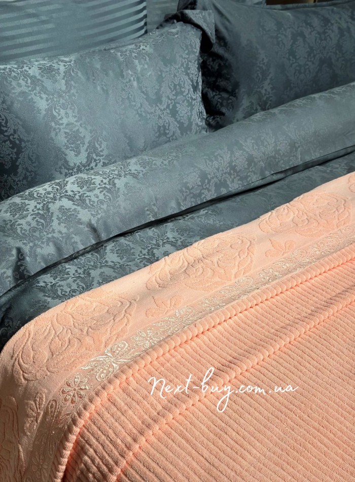 Махрове простирадло-покривало Gulcan Lively somon євро 200X220 бавовна - Зображення 3