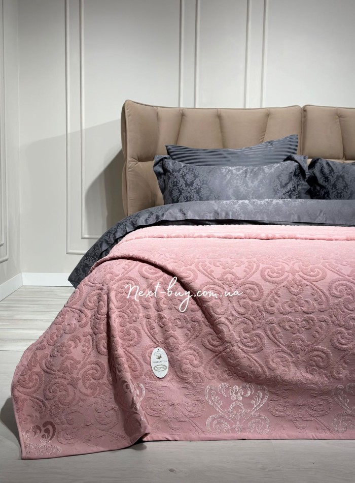 Махрове простирадло-покривало Gulcan Lovely pink євро 200X220 бавовна - Зображення 4