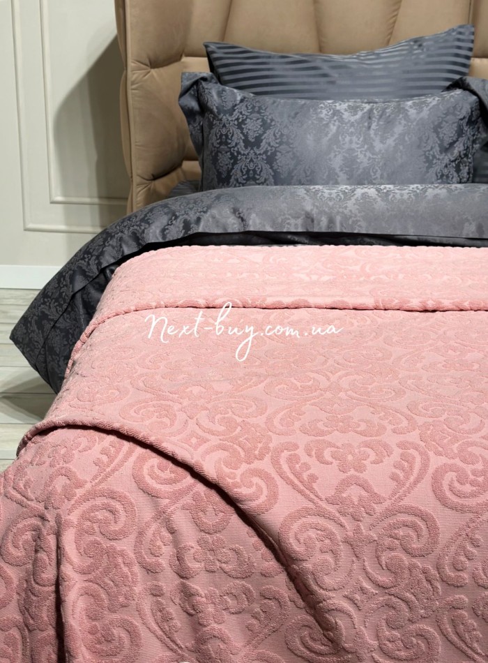 Махрове простирадло-покривало Gulcan Lovely pink євро 200X220 бавовна - Зображення 2