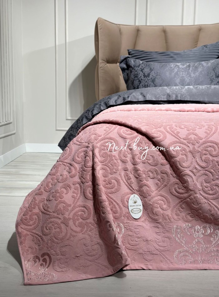 Махрове простирадло-покривало Gulcan Lovely pink євро 200X220 бавовна - Зображення 3