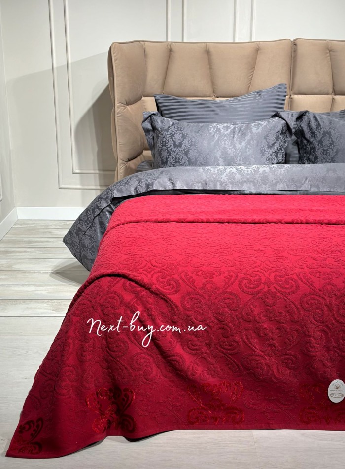 Махрове простирадло-покривало Gulcan Lovely red євро 200X220 бавовна - Зображення 4