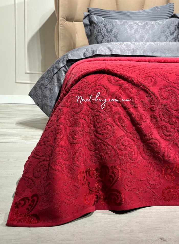 Махрове простирадло-покривало Gulcan Lovely red євро 200X220 бавовна - Зображення 2