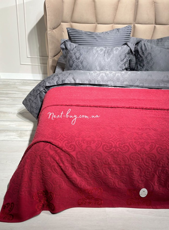 Махрове простирадло-покривало Gulcan Lovely red євро 200X220 бавовна - Зображення 5