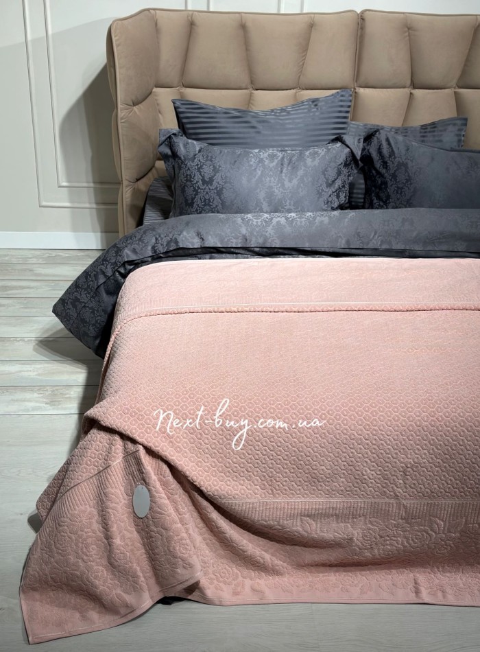 Махрове простирадло-покривало Gulcan Wafture pink євро 200X220 бавовна - Зображення 6