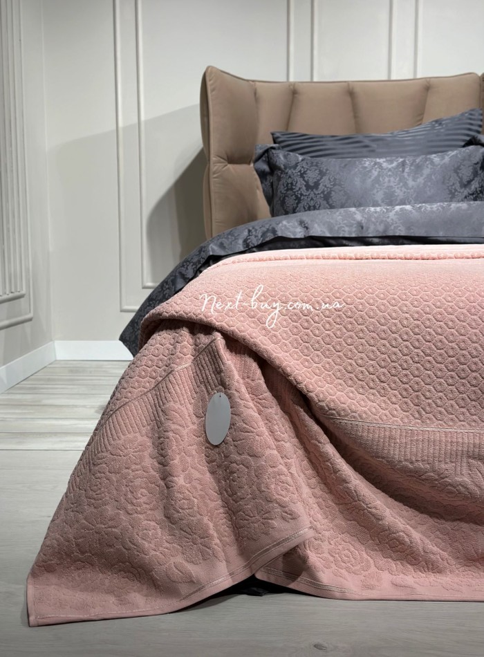 Махрове простирадло-покривало Gulcan Wafture pink євро 200X220 бавовна - Зображення 3