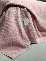 Махрове простирадло-покривало Gulcan Wafture pink євро 200X220 бавовна - Зображення 2