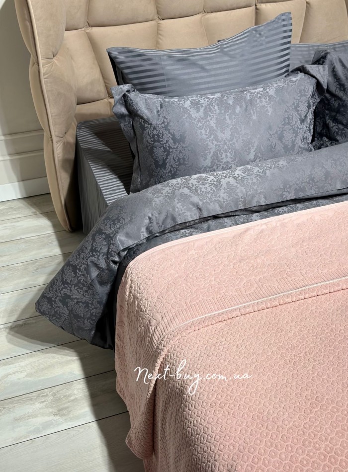 Махрове простирадло-покривало Gulcan Wafture pink євро 200X220 бавовна - Зображення 4
