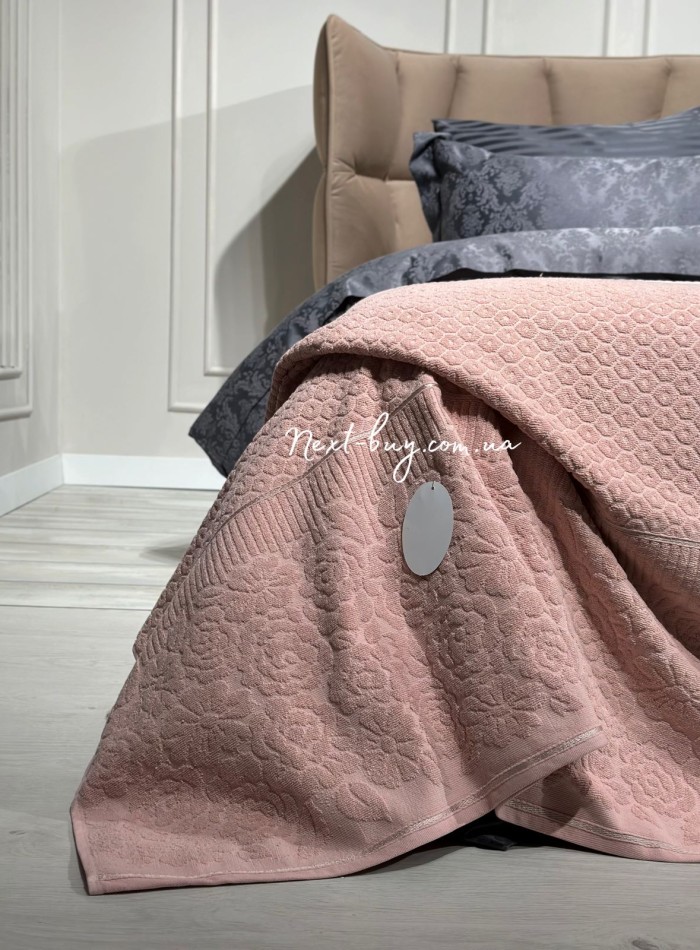 Махрове простирадло-покривало Gulcan Wafture pink євро 200X220 бавовна - Зображення 5