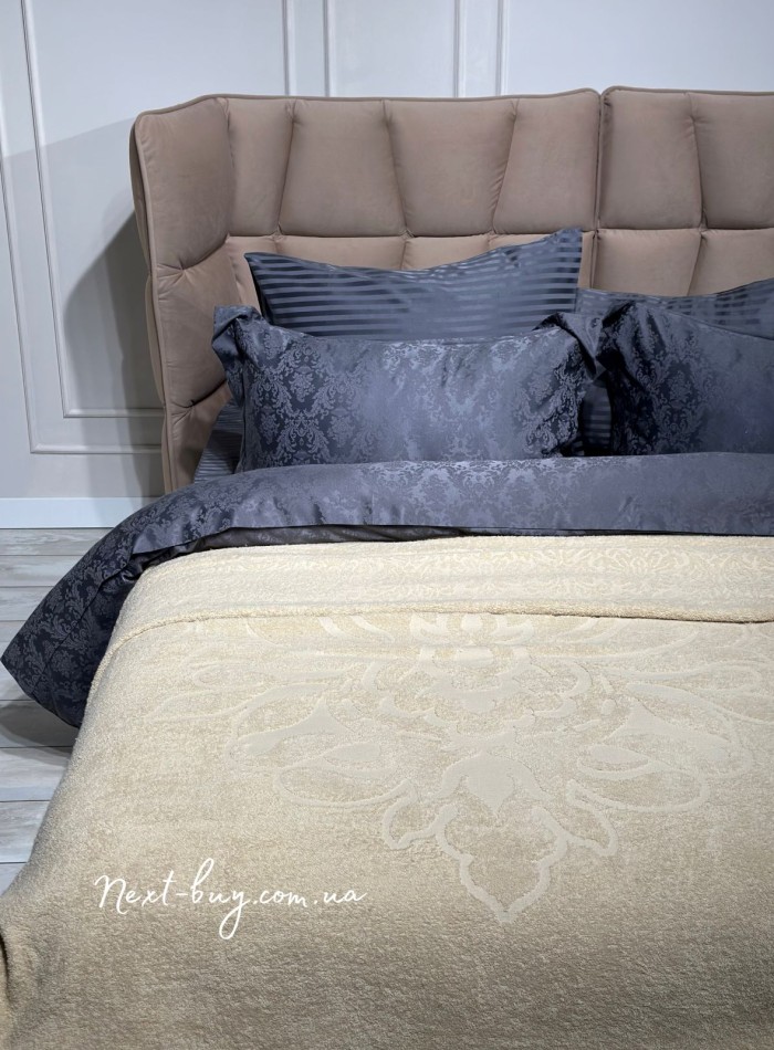 Махрове простирадло-покривало LuiSa Pink bej євро 200X220 бавовна - Зображення 5