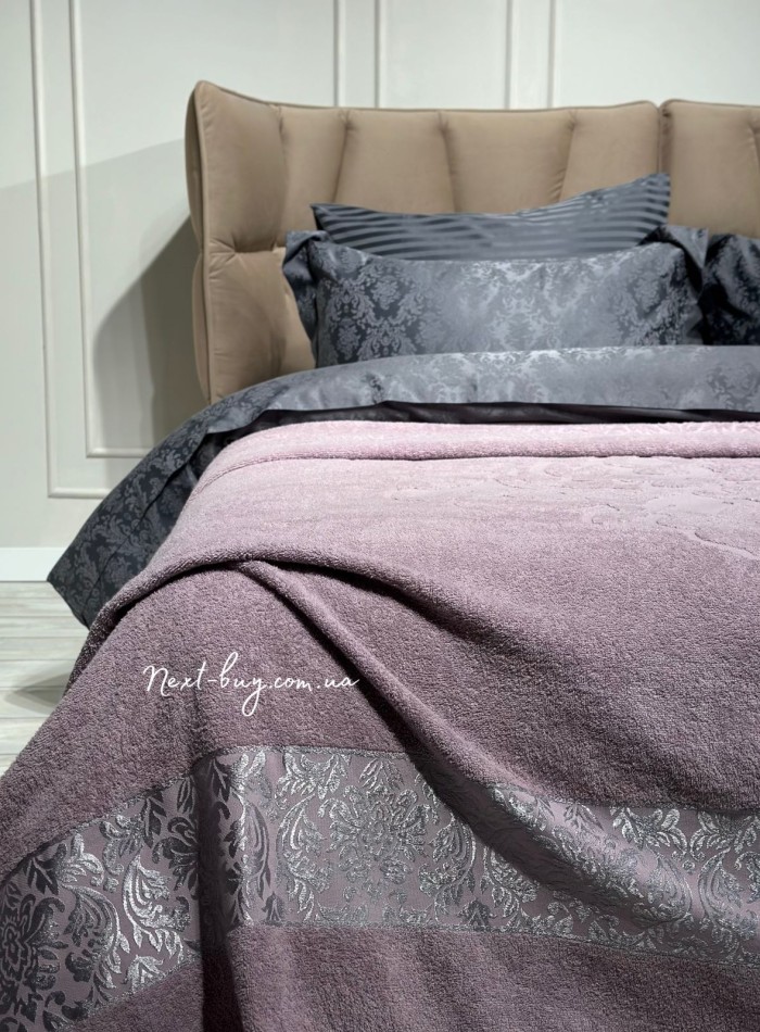 Махрове простирадло-покривало LuiSa Pink leylac євро 200X220 бавовна - Зображення 4