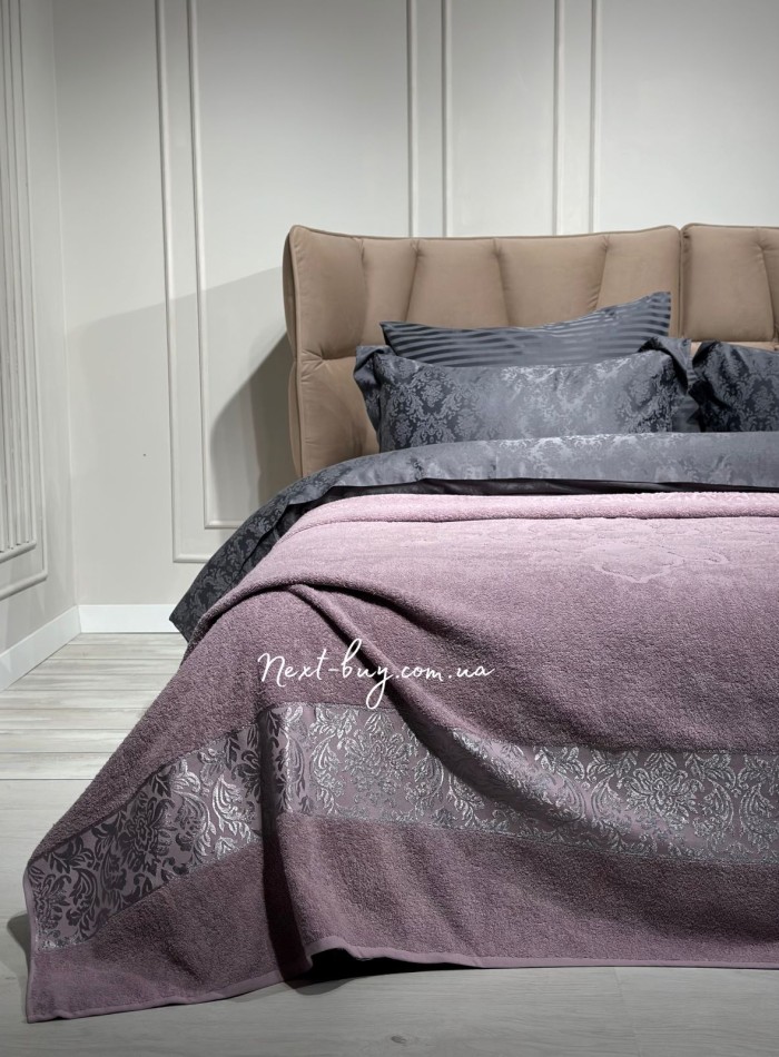 Махрове простирадло-покривало LuiSa Pink leylac євро 200X220 бавовна - Зображення 3