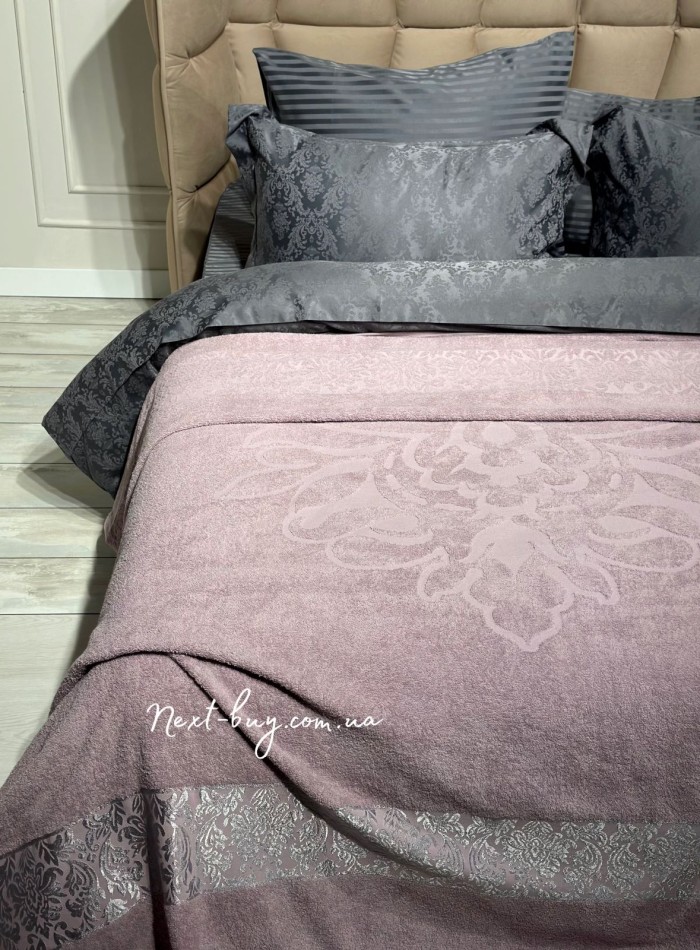Махрове простирадло-покривало LuiSa Pink leylac євро 200X220 бавовна - Зображення 5