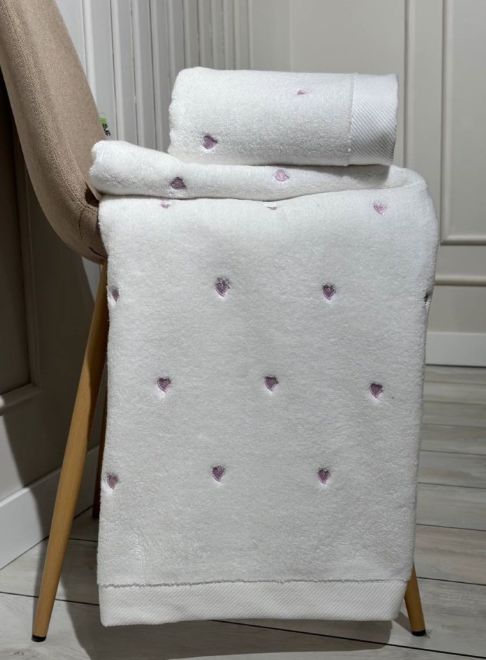 Махровий рушник для бані Cestepe Kalpli Nakisli white-lila 70х140 Туреччина - Зображення 3