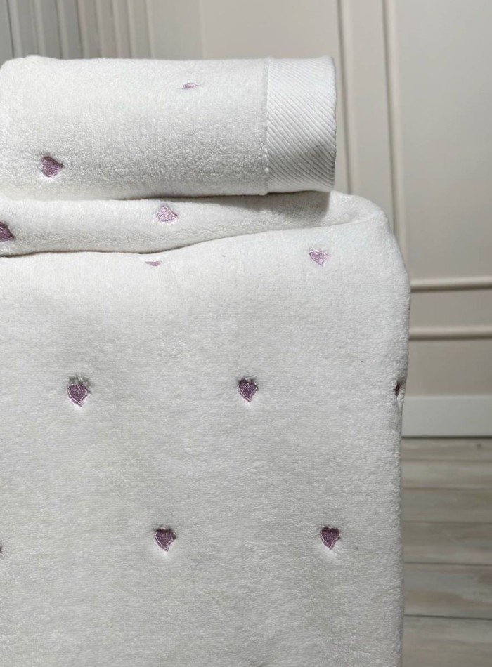 Махровий рушник для бані Cestepe Kalpli Nakisli white-lila 70х140 Туреччина - Зображення 2