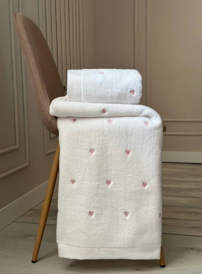 Махровий рушник для обличчя Cestepe Kalpli Nakisli white-pink 50х90 Туреччина - Зображення 3