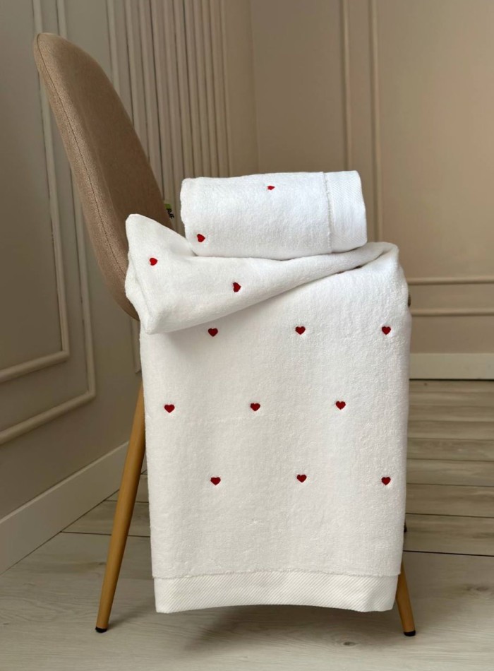 Махровий рушник для обличчя Cestepe Kalpli Nakisli white-red 50х90 Туреччина - Зображення 3