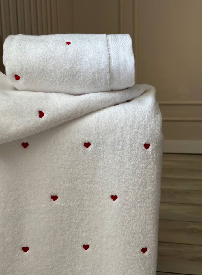 Махровий рушник для обличчя Cestepe Kalpli Nakisli white-red 50х90 Туреччина - Зображення 2
