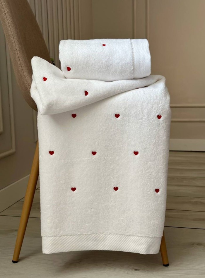 Махровий рушник для бані Cestepe Kalpli Nakisli white-red 70х140 Туреччина - Зображення 3