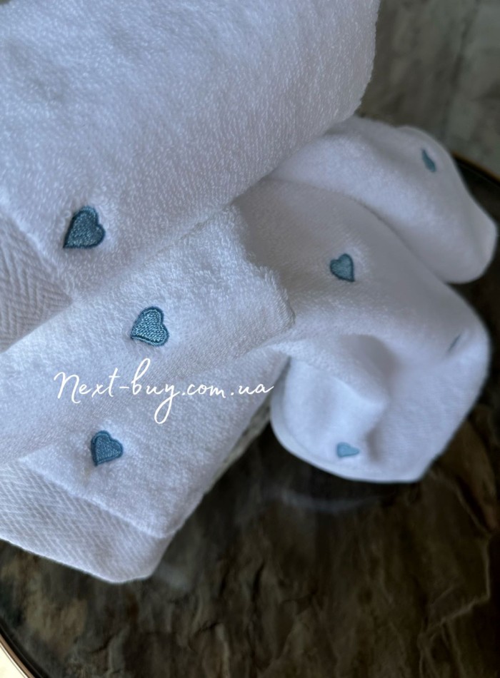 Maison D'or Micro Cotton Soft Embroidery набір бавовняних рушників 4шт white-blue - Зображення 2