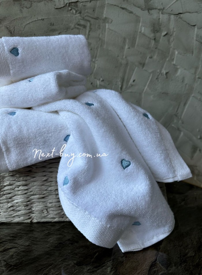 Maison D'or Micro Cotton Soft Embroidery набір бавовняних рушників 4шт white-blue - Зображення 3