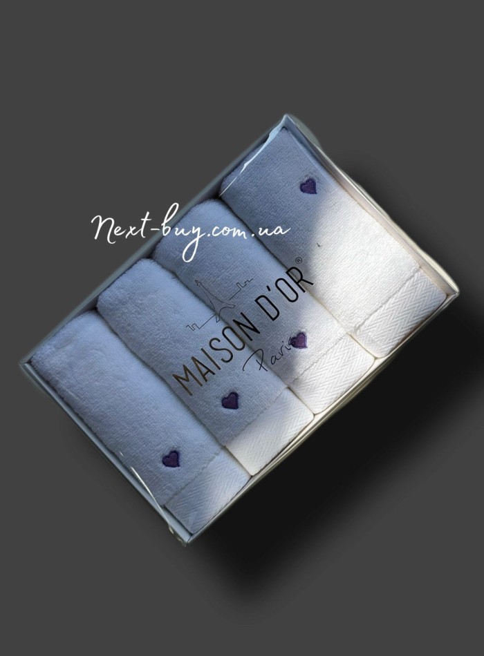 Maison D'or Micro Cotton Soft Embroidery набір бавовняних рушників 4шт white-lilac - Зображення 3