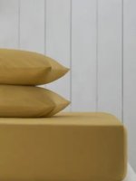 First choice Satin fitted sheet SF-60 karamel сатинове простирадло на резинці євро 180х200+30см з наволочками 50х70-2шт.