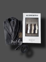 Maison Dor Paris Alberto мужской велюровый халат с шалевым воротником и золотой вышивкой grey — изображение 2