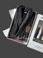 Maison Dor Paris Alberto мужской велюровый халат с шалевым воротником и золотой вышивкой grey — изображение 4