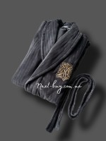 Maison Dor Paris Alberto мужской велюровый халат с шалевым воротником и золотой вышивкой grey — изображение 5