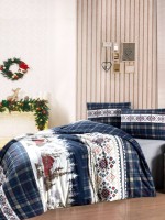 Постільна білизна з простирадлом на резинці First Choice Flannel Nature Navy євро 200×220 - Зображення 8