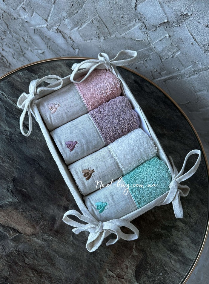 Набор кухонных полотенец в корзине Maison D'or Bee color 4 шт 40х60 — изображение 4