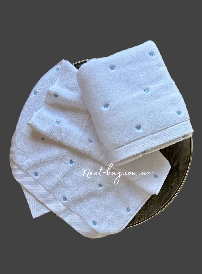 Махровий рушник для обличчя Cestepe Kalpli Nakisli white-blue 50х90 Туреччина - Зображення 4
