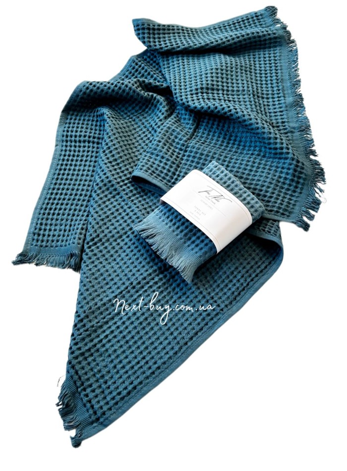 Набор хлопковых, плетенных полотенец Luppura navy blue для бани и лица 70х140 и 50х90 — изображение 3