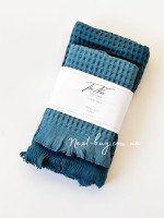 Набор хлопковых, плетенных полотенец Luppura navy blue для бани и лица 70х140 и 50х90 — изображение 2