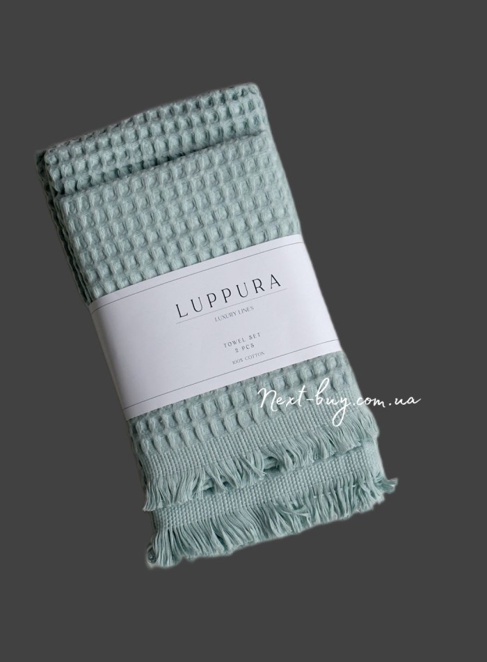 Набор хлопковых, плетенных полотенец Luppura blue для бани и лица 70х140 и 50х90 — изображение 2