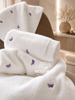 Махровий рушник банний Maison Dor Soft Butterflies white-dark lilac 85х150 бавовна - Зображення 2