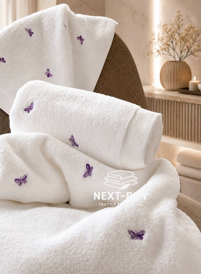 Махровий рушник банний Maison Dor Soft Butterflies white-dark lilac 85х150 бавовна - Зображення 2