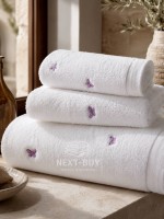 Mахровий рушник для обличчя Maison Dor Soft Butterflies white-dark lilac 50х100 хлопок - Зображення 2