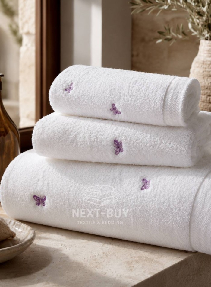 Mахровий рушник для обличчя Maison Dor Soft Butterflies white-dark lilac 50х100 хлопок - Зображення 2