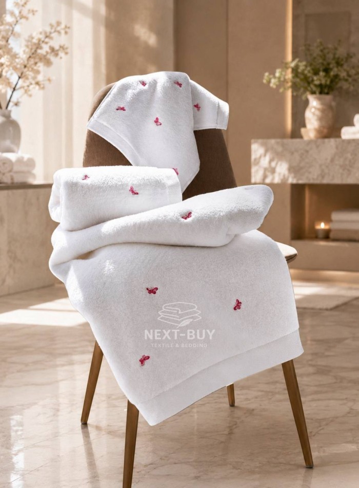 Набор махровых полотенец Maison D'or Reve de Papillon white-pink 3шт. хлопок — изображение 2