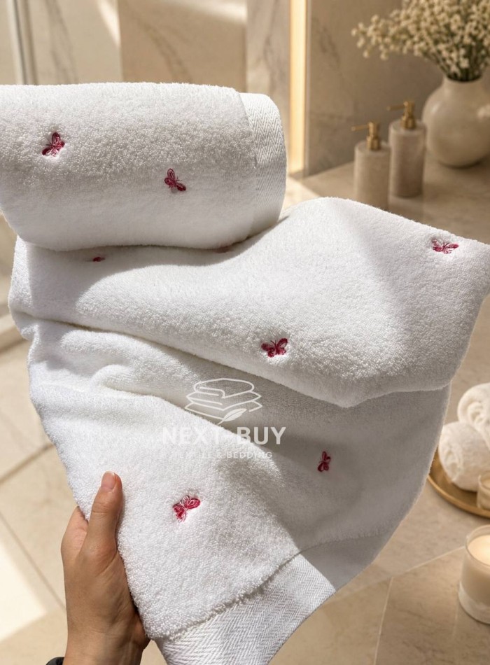 Набор махровых полотенец Maison D'or Reve de Papillon white-pink 3шт. хлопок — изображение 3