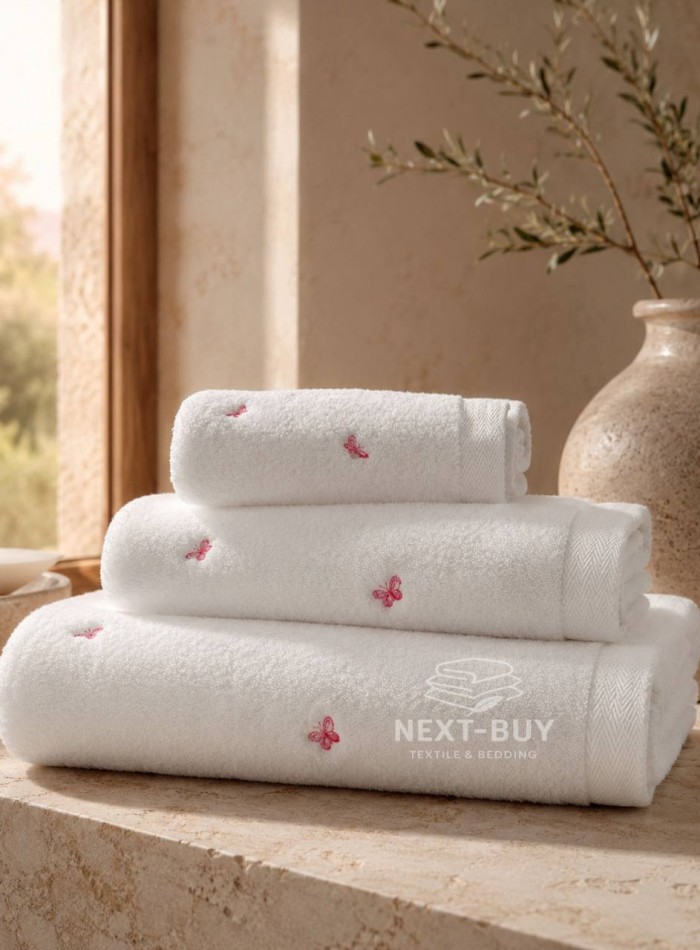 Махровое полотенце для лица Maison Dor Soft Butterflies white-pink 50х100 хлопок — изображение 2